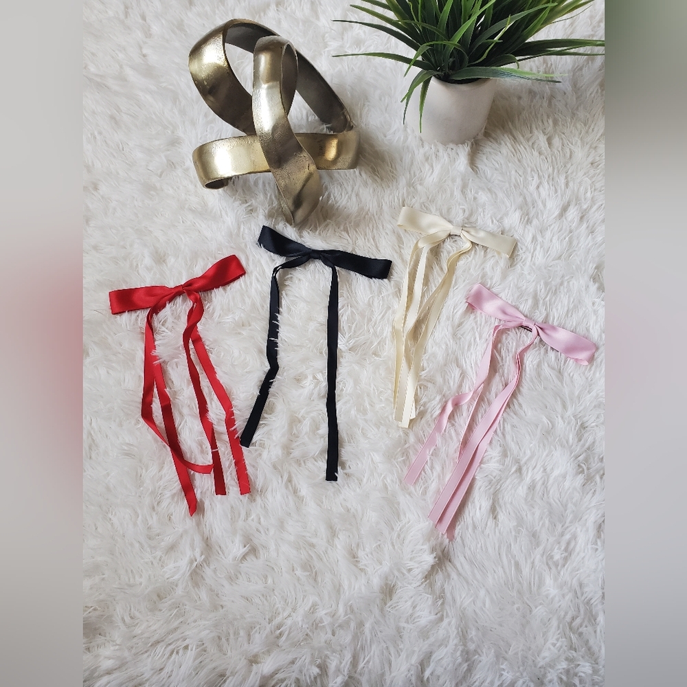 2/$15 - Set of Four Hair Clip On Bows in Red, Black, Cream, and Pink